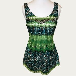 Self Esteem Emerald and Turquoise Boho Patterned Tank Top Tie Waist Size Medium